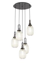 Urasawa 65cm Round 5 Light Pendant With 20cm Almond Ribbed Glass, Black Chrome/Matt Black Champagne