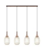 Urasawa Linear 4 Light Pendant With 20cm Almond Ribbed Glass, Copper/Matt Black Champagne