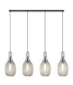 Urasawa Linear 4 Light Pendant With 20cm Almond Ribbed Glass, Polished Nickel/Matt Black Champagne