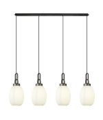 Urasawa Linear 4 Light Pendant With 20cm Almond Ribbed Glass, Aged Pewter/Matt Black Opal