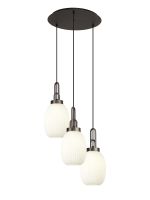 Urasawa 55cm Round 3 Light Pendant With 20cm Almond Ribbed Glass, Antique Silver/Matt Black Opal