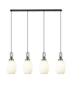 Urasawa Linear 4 Light Pendant With 20cm Almond Ribbed Glass, Black Chrome/Matt Black Opal