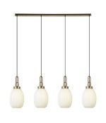 Urasawa Linear 4 Light Pendant With 20cm Almond Ribbed Glass, Brass Gold/Matt Black Opal