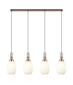 Urasawa Linear 4 Light Pendant With 20cm Almond Ribbed Glass, Copper/Matt Black Opal