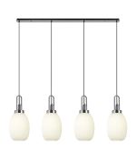 Urasawa Linear 4 Light Pendant With 20cm Almond Ribbed Glass, Polished Nickel/Matt Black Opal