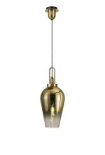 Urasawa 1 Light Pendant E27 With 23cm Pear Glass, Brass Gold/Matt Black/Clear