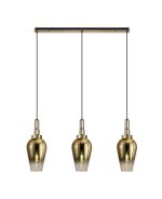 Urasawa Linear 3 Light Pendant E27 With 23cm Pear Glass, Brass Gold/Clear Brass Gold/Matt Black