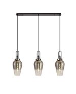 Urasawa Linear 3 Light Pendant E27 With 23cm Pear Glass, Smoked/Clear Black Chrome/Matt Black