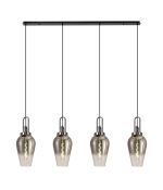 Urasawa Linear 4 Light Pendant E27 With 23cm Pear Glass, Smoked/Clear Black Chrome/Matt Black