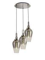 Urasawa 68cm Round 3 Light Pendant With 23cm Pear Glass, Polished Nickel/Matt Black Smoked/Clear