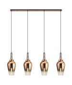 Urasawa Linear 4 Light Pendant E27 With 23cm Pear Glass, Copper/Clear Copper/Matt Black