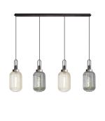 Urasawa Linear Pendant 4 Light E27 With 20cm Tubular Ribbed Glass, Aged Pewter / Champagne / Smoked / Matt Black