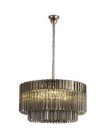 Vita 80cm Pendant Round 12 Light E14, Polished Nickel / Smoke Sculpted Glass ,Item Weight: 25.4kg