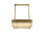 Vita 100 x 32cm Linear Pendant Rectangle 5 Light E14, Brass / Cognac Sculpted Glass, Item Weight: 21kg