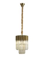 Vita 30cm Pendant Round 4 Light E14, Brass / Cognac Sculpted Glass