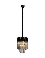 Vita 30cm Pendant Round 4 Light E14, Matt Black / Smoke Sculpted Glass