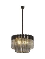 Vita 60cm Pendant Round 8 Light E14, Matt Black / Smoke Sculpted Glass Item Weight: 18kg