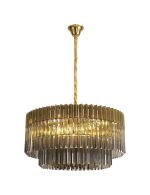 Vita 80cm Pendant Round 12 Light E14, Brass / Smoke Sculpted Glass, Item Weight: 25.4kg