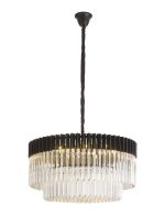 Vita 80cm Pendant Round 12 Light E14, Matt Black / Clear Sculpted Glass, Item Weight: 25.4kg