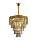 Vita 80cm Pendant Round 5 Tier 19 Light E14, Brass / Smoke Sculpted Glass, Item Weight: 32.6kg