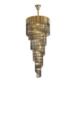 Vita 70cm Pendant Round 5 Layer Spiral 23 Light E14, Brass / Smoke Sculpted Glass, Item Weight: 57kg