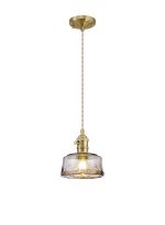 Luxe 17cm Switched Pendant 1.5m, 1 x E27, Brass / Pale Gold Twisted Cable / Brown Bowl Glass