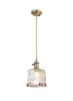 Luxe Switched Pendant 1.5m, 1 x E27, Antique Brass / Golden Brown Braided Cable / Brown Square Glass