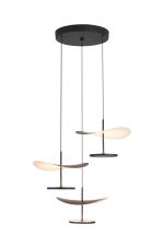Abisal Triac Dimmable Round 3 Light Pendant, 32W LED, 3000K, 4300lm, Black/Dark Wood, 3yrs Warranty