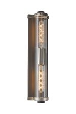 Equa Wall Light, 2 Light E27, IP54, Anthracite/Satin Nickel/Clear Ribbed Glass Shade