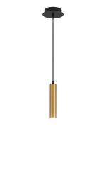 Rita 1 Light Pendant With 200mm Tube, 5W LED, 4000K, 325lm, IP44, Satin Black/Satin Gold, 3yrs Warranty