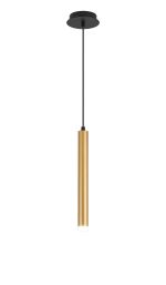 Rita 1 Light Pendant With 350mm Tube, 5W LED, 4000K, 325lm, IP44, Satin Black/Satin Gold, 3yrs Warranty