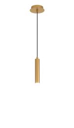 Rita 1 Light Pendant With 200mm Tube, 5W LED, 4000K, 325lm, IP44, Satin Gold, 3yrs Warranty