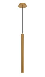Rita 1 Light Pendant With 510mm Tube, 5W LED, 4000K, 325lm, IP44, Satin Gold, 3yrs Warranty
