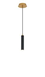 Rita 1 Light Pendant With 200mm Tube, 5W LED, 4000K, 325lm, IP44, Satin Gold/Satin Black, 3yrs Warranty