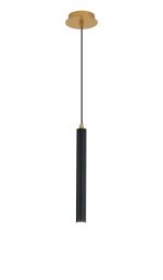 Rita 1 Light Pendant With 350mm Tube, 5W LED, 4000K, 325lm, IP44, Satin Gold/Satin Black, 3yrs Warranty