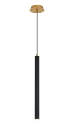 Rita 1 Light Pendant With 510mm Tube, 5W LED, 4000K, 325lm, IP44, Satin Gold/Satin Black, 3yrs Warranty