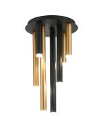 Rita 32cm Round 7 Ceiling Light, 35W LED, 4000K, 2275lm, IP44, Satin Black/Satin Gold, 3yrs Warranty