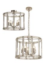 Koka 48cm Round Drum Pendant/Semi Ceiling, 5 Light E27, Polished Nickel