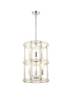 Koka 38cm Small Round Column Pendant, 6 Light E27, Polished Nickel