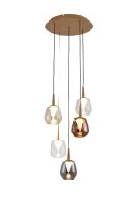 Andromeda 39cm Round Pendant, 5 x 5W LED, 3000K, 2500lm, Light Gold/Copper/Chrome/Amber/Clear/Frosted 3yrs Warranty