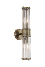 Lumbre 2 Light Crystal Wall Up & Down, E14, IP44, Antique Brass/Clear Crystal