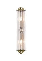 Lumbre 2 Light Crystal Wall, E14, IP44, Antique Brass/Clear Crystal