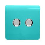 Trendi, Artistic Modern 2 Gang 2 Way LED Dimmer Switch 5-150W LED / 120W Tungsten Per Dimmer, Bright Teal Finish, (35mm Back Box Required) 5yrs Wrnty