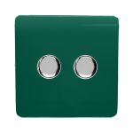 Trendi, Artistic Modern 2 Gang 2 Way LED Dimmer Switch 5-150W LED / 120W Tungsten Per Dimmer, Dark Green Finish, (35mm Back Box Required) 5yrs Wrnty