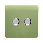 Trendi, Artistic Modern 2 Gang 2 Way LED Dimmer Switch 5-150W LED / 120W Tungsten Per Dimmer, Moss Green Finish, (35mm Back Box Required) 5yrs Wrnty