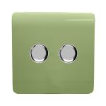 Trendi, Artistic Modern 2 Gang 2 Way LED Dimmer Switch 5-150W LED / 120W Tungsten Per Dimmer, Moss Green Finish, (35mm Back Box Required) 5yrs Wrnty