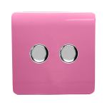 Trendi, Artistic Modern 2 Gang 2 Way LED Dimmer Switch 5-150W LED / 120W Tungsten Per Dimmer, Pink Finish, (35mm Back Box Required), 5yrs Warranty