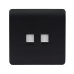 Trendi, Artistic Modern Twin PC Ethernet Cat 5&6 Data Outlet Matt Black Finish, BRITISH MADE, (35mm Back Box Required), 5yrs Warranty