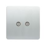 Trendi, Artistic Modern 2 Gang Male F-Type Satellite Television Socket Platinum Silver, (25mm Back Box Required), 5yrs Warranty