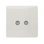Trendi, Artistic Modern 2 Gang Male F-Type Satellite Television Socket Ice White, (25mm Back Box Required), 5yrs Warranty